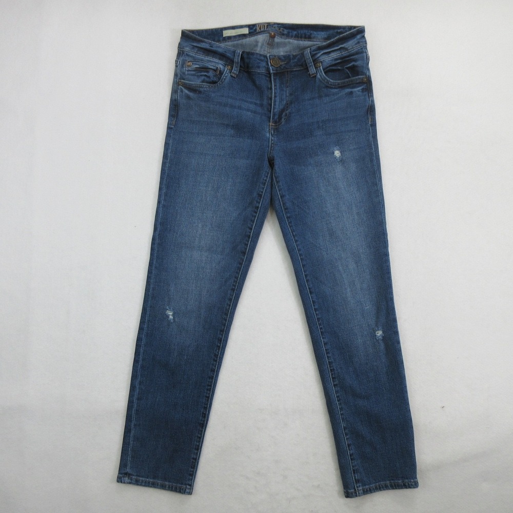 KUT from the Kloth Women Jeans 2 Katy Ankle Straight Leg Distressed Blue Denim